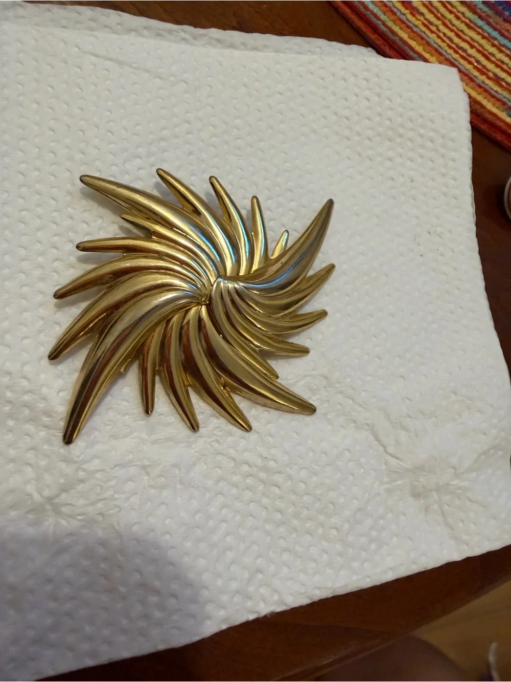 Gold Spiral Sunburst Brooch